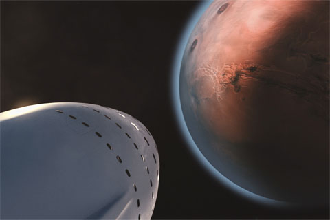 Rymdskepp som närmar sig Mars